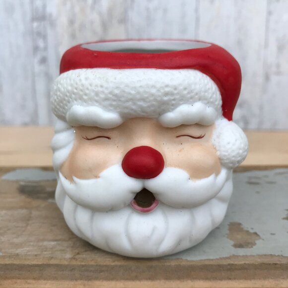 Ceramic Hallmark Rednose Jolly Santa Head Votive Holder- set of 3 - Picture 12 of 12